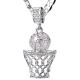 Men's Silver Plated Basketball Rim Pendant 24 inch Cuban Link Necklace