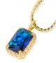 Men's 14K Gold Plated Mini Blue Ruby Pendant Miami Cuban Chain Necklace