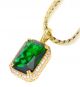 Men's 14K Gold Plated Mini Green Ruby Pendant Miami Cuban Chain Necklace