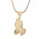 Men's Micro Pave Iced Gold Tone Pray Hand Pendant 24 inch Chain Necklace