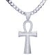Men's Silver Plated Iced CZ Ankh Cross Pendant 24 inch Cuban Chain