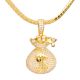 Men's Money Bag CZ Iced Gold Plated Pendant 20 inch / 24 inch Miami Cuban Chain Necklace