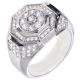 Men's Fashion Hip Hop Iced Out Brass Silver Plated CZ Band Octagon Pinky Ring