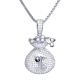 Men's Iced Out Silver Tone Money Bag Pendant 22 inch Box Chain Necklace 