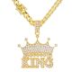 Men's Heavy Large Iced Crown King Pendant 30 inch Safety Lock Cuban Chain Necklace