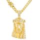 Gold Tone Nugget Large Iced Jesus Pendant 30 inch Safety Lock Cuban Chain Necklace