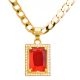 Men's CZ Square Red Ruby Pendant 20 inch / 22 inch Cuban Chain Necklace Set 
