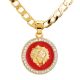 Men's Lion Head CZ Mini Medallion Pendant 24 inch Gold Red Plated Cuban Chain Necklace