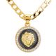 Men's Lion Head CZ Mini Medallion Pendant 24 inch Gold Black Plated Cuban Chain Necklace