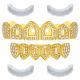 Men's 4 Open Full Iced GRILLZ SET Gold Tone Top Bottom Teeth LS 623 G
