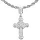 Men's Iced Out Silver Plated Cross Pendant 24 inch Rope Chain Necklace