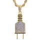 Hip Hop Gold / Silver Plated Iced Out Electric Plug Pendant Rope Chain 24 inch