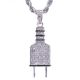 Hip Hop Silver Plated Iced Out Electric Plug Pendant Rope Chain 24 inch