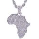 Men's Silver Plated Iced Out African Map Pendant 24 inch Rope Chain