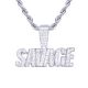 Men's Silver Tone Iced Out SAVAGE Sign Pendant Rope Chain 24 inch