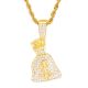 Men's Gold Tone Iced Out Money Bag Pendant 24 Inch Necklace