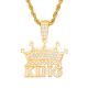Men's Gold Tone Iced Out Crown King Pendant 24 Inch Chain Necklace