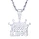 Men's Silver Tone Iced Out Crown King Pendant 24 Inch Chain Necklace