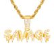 Men's Gold Tone Iced Out Dripping SAVAGE Sign Pendant Rope Chain 24 inch