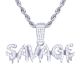Men's Silver Tone Iced Out Dripping SAVAGE Sign Pendant Rope Chain 24 inch