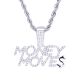 Hip Hop Silver Tone Iced Out Money Moves Sign Pendant 24 in Chain Necklace