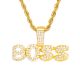 Hip Hop Gold Silver Tone Iced Out Bubble Boss Sign Pendant 24 in Chain Necklace