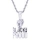 Hip Hop Silver Tone Iced Out Black Proud Sign Pendant 24 inch Chain Necklace