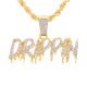 MEN'S GOLD TONE ICED OUT DRIPPING SIGN PENDANT ROPE CHAIN 24 INCH