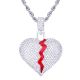 Hip Hop Silver Tone Iced Out Broken Heart Pendant 24 inch Chain Necklace