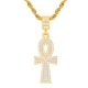 Men's Gold Tone Iced Out Ankh Cross Pendant Rope Chain 24 inch