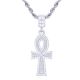 Men's Silver Tone Iced Out Ankh Cross Pendant Rope Chain 24 inch