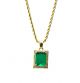 Men's CZ Square Green Ruby Pendant 24 in Rope Chain Necklace