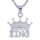 Men's Silver Tone Iced Out CZ Mini Crown Kings Sign Pendant 24 inch Rope Chain Necklace