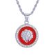 Lion Head CZ Mini Medallion Silver Red Plated Pendant 24 in Rope Chain Necklace