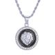 Men's Bling Bling Lion Head CZ Mini Medallion Pendant 24 in Silver Black Plated Rope Chain Necklace