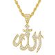 Men's Gold Tone Iced Out Allah Sign Large Pendant 30 inch Rope Chain Necklace