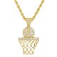 Men's Gold Tone Iced Out Basketball Hoop Pendant 30 Inch Rope Chain
