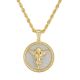Men's Gold Tone Iced Out XL Pray Angel Medallion Pendant 30 Inch Chain