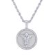 Men's Silver Tone Iced Out XL Pray Angel Medallion Pendant 30 Inch Chain