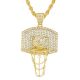 Men's Gold Tone Iced Out Basketball Hoop Pendant 30 inch Chain Necklace
