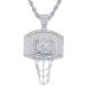 Men's Silver Tone Iced Out Basketball Hoop Pendant 30 inch Chain Necklace