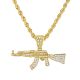 Men's Gold Tone Iced Out AK47 Gun Pendant 30 inch Rope Chain