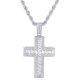 Men's Silver Tone Iced Out Cross Pendant 30 inch Rope Chain Necklace