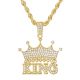Men's Gold Tone Iced Out King Crown Pendant 30 inch Rope Chain Necklace