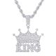 Men's Silver Tone Iced Out King Crown Pendant 30 inch Rope Chain Necklace