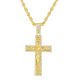 Men's Gold Tone Iced Out Nugget Cross Jesus Pendant 30 inch Rope Chain Necklace