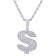 Men's Silver Tone Iced Out Nugget Dollar Sign Pendant 30 inch Chain Necklace