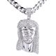 Rapper Silver Plated Iced Jesus Pendant 30 inch Heavy Cuban Chain Necklace