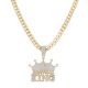 XXL Hip Hop Men's Iced Crown King Pendant 30 inch Heavy Cuban Chain Necklace