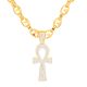 Men's Rapper Gold Plated Iced Out Ankh Cross Pendant 24 Inch Gucci Chain Necklace